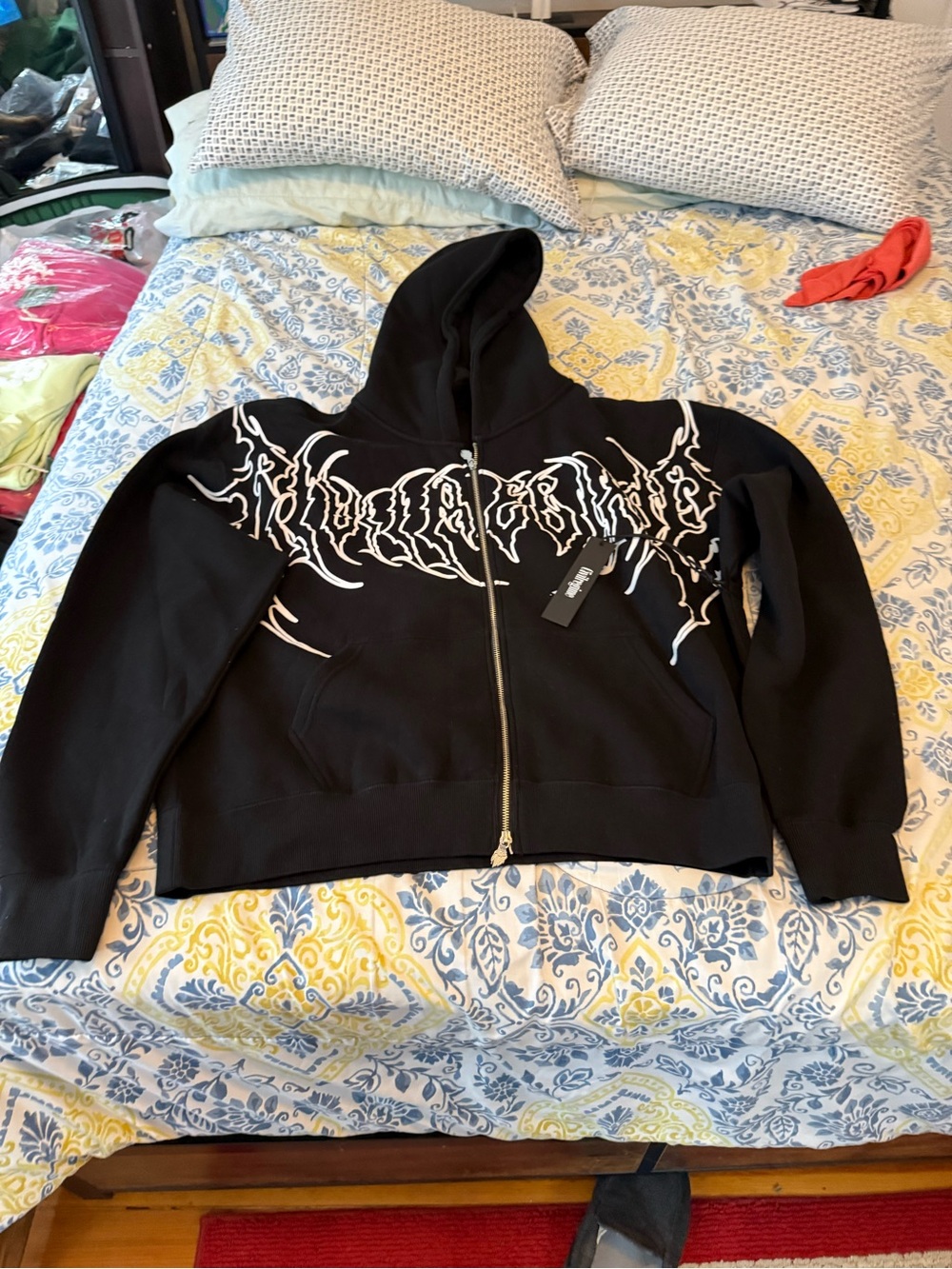 Civil Regime Mens Black Graphic Zip-Up Hoodie Size XL